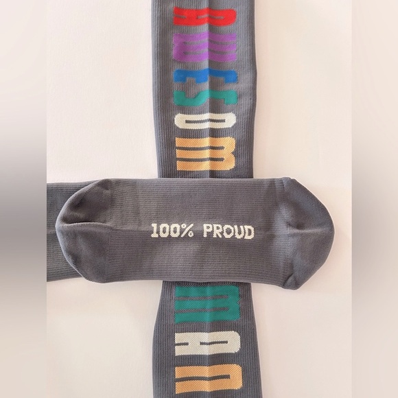 FIGS New Pride Compression Socks 100% PROUD Small AWESOME HUMANS Gray Rainbow - Picture 2 of 3